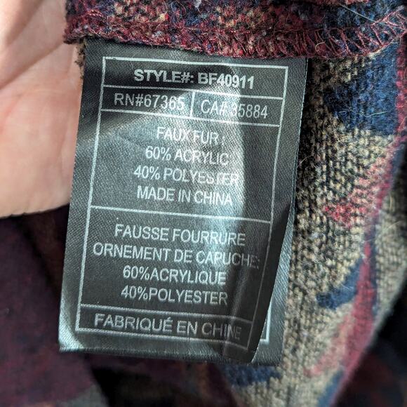 BB Dakota Aztec Fur Trim Coat Blanket Southwestern Dusty Parka Winter Jacket S - Picture 10 of 12